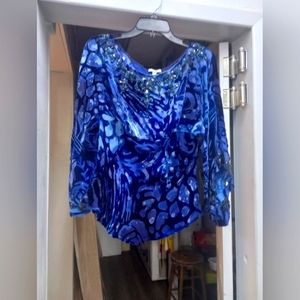 Women's black and blue studded velvet sheer top